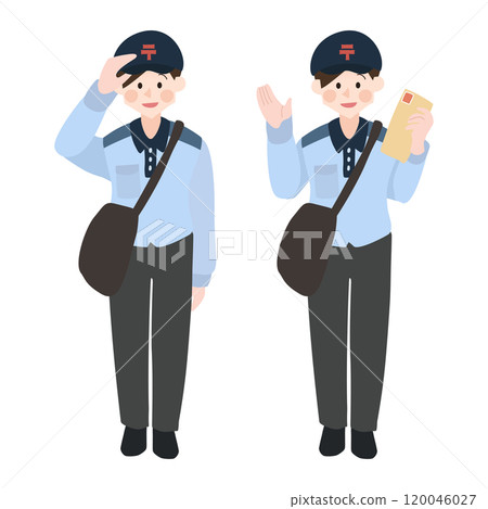 A female postal worker making a delivery, hand-drawn vector illustration 120046027