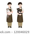A pet groomer woman holding a cat Hand-drawn vector illustration 120046029