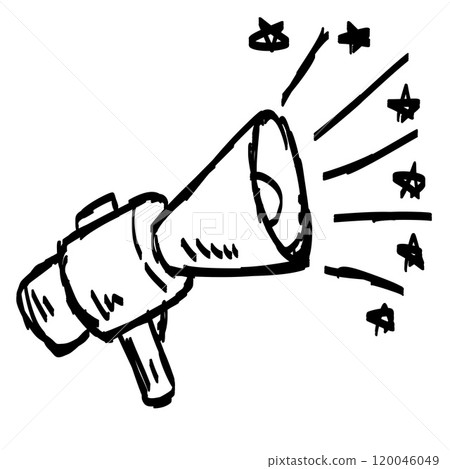Loudspeaker doodle drawing. Marketing megaphone announce or broadcast. Cartoon loud alert warning. Sketch media propaganda. Emergency bullhorn speaker Loudspeaker doodle drawing. Marketing megaphone announce or broadcast. Cartoon loud alert warning. Sketch media propaganda. Emergency bullhorn speaker 120046049