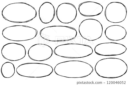 Border frame doodle drawing. Black circle line marker scratch element. Set of pencil drawn grunge illustration. Scribble oval brush sketch Border frame doodle drawing. Black circle line marker scratch element. Set of pencil drawn grunge illustration. Scribble oval brush sketch 120046052