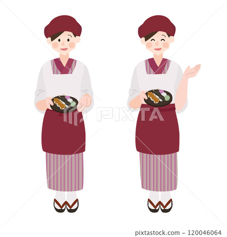 一位穿著和服的日本糖果店女士,手繪圖向量圖 一位穿著和服的日本糖果店女士,手繪圖向量圖 120046064