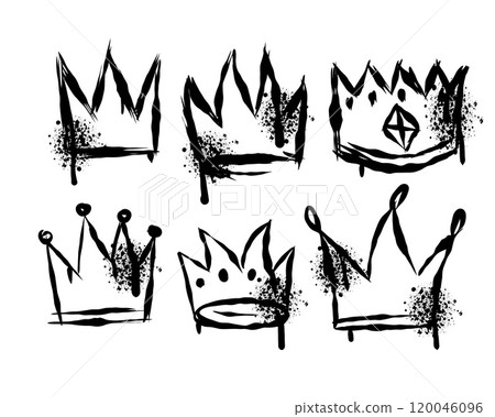 Crown graffiti. Dirty grunge spray brush. Black paint tag. Airbrush king stain symbol Crown graffiti. Dirty grunge spray brush. Black paint tag. Airbrush king stain symbol 120046096
