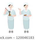 A woman serving food in the cafeteria/dining room Hand-drawn vector illustration 120046183