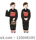 A woman wearing a yukata at a summer festival/fireworks display Hand-drawn vector illustration 120046185