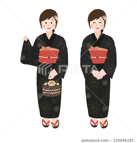 夏季節慶和煙火節上穿著浴衣的女人的手繪向量圖 120046185