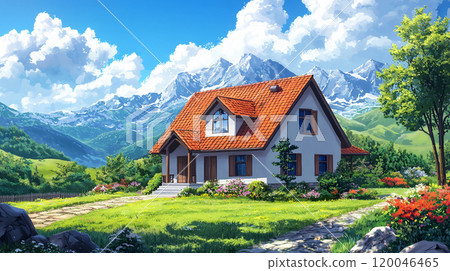 Beautiful mountain scenery and flower fields Beautiful mountain scenery and flower fields 120046465