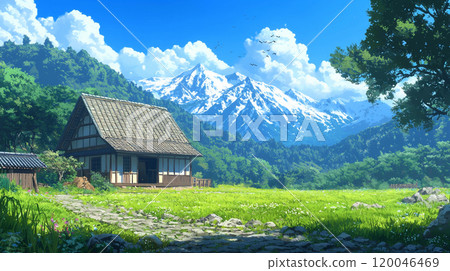 Beautiful mountain scenery and flower fields 120046469
