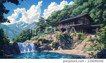美麗的山景和花田 120046486