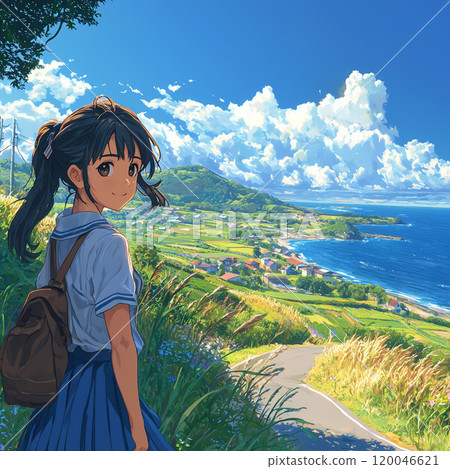A female student's summer as she gazes upon a seaside rural town 120046621