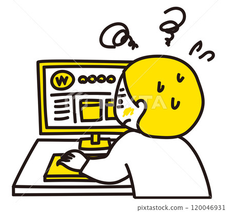 Illustration of a person having trouble understanding how to set up a computer 120046931