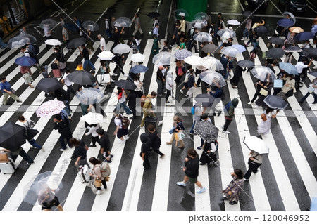 People crossing the street on a rainy day People crossing the street on a rainy day 120046952
