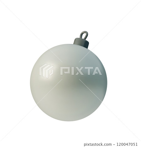 Vector 3D illustration of smooth, white Christmas ornament ball with a silver top. Minimalist design, perfect for holiday decorations, festive cards, and New Year themes 120047051