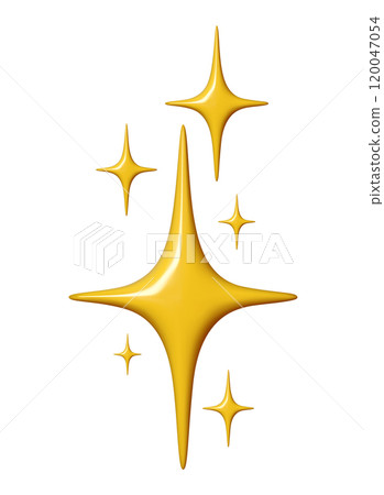 Glossy yellow stars vector illustration in 3D style, featuring shiny, abstract sparkles. Perfect for luxury designs, festive decorations, holiday themes, and creative projects with an elegant 120047054