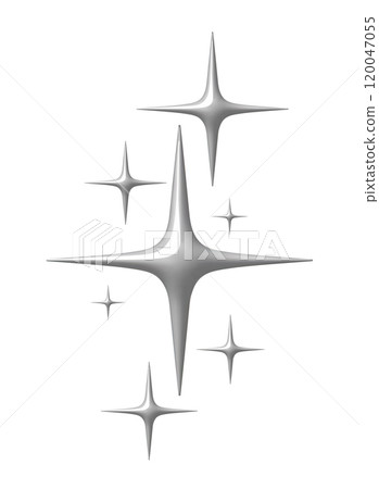 Shiny silver metallic stars vector illustration featuring abstract 3D glossy sparkles and reflective surfaces. Perfect for holiday decorations, modern designs, and luxury graphic projects 120047055
