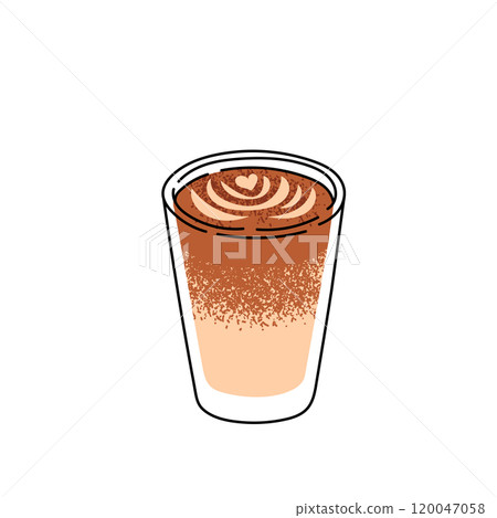 Vibrant vector illustration of a latte with whipped cream, perfect for cafes, restaurants, and coffee lovers. An excellent addition for menus, marketing materials, and decor. Vibrant vector illustration of a latte with whipped cream, perfect for cafes, restaurants, and coffee lovers. An excellent addition for menus, marketing materials, and decor. 120047058
