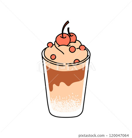 Vibrant vector illustration of a latte with whipped cream, perfect for cafes, restaurants, and coffee lovers. An excellent addition for menus, marketing materials, and decor. Vibrant vector illustration of a latte with whipped cream, perfect for cafes, restaurants, and coffee lovers. An excellent addition for menus, marketing materials, and decor. 120047064