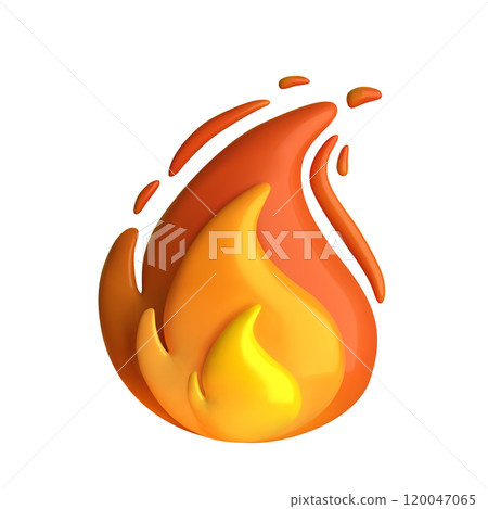 High-quality 3D fire flame icon, isolated on white background. Vibrant, realistic, and detailed vector illustration. Perfect for digital design, apps, and creative projects. 120047065