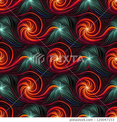 重複無縫彩色漩渦圖案插圖背景材料橙色 120047153
