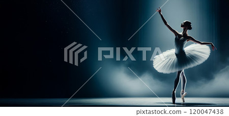 a ballet dancer performing on stage , grace and precision of ballet, highlighting the dancer's skill and the elegance of the costume, 120047438