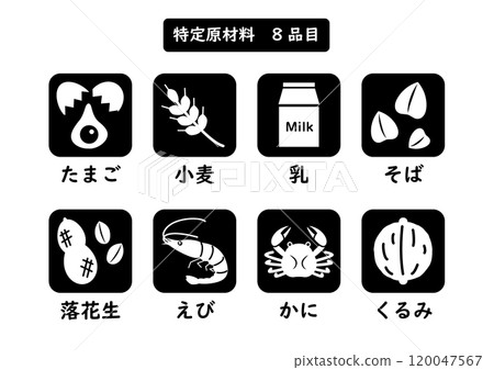 Food allergy 8 specific ingredients icon monochrome Food allergy 8 specific ingredients icon monochrome 120047567