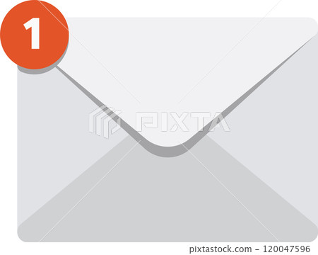 Closed envelope with notification icon showing one unread message, representing online communication and digital messaging 120047596