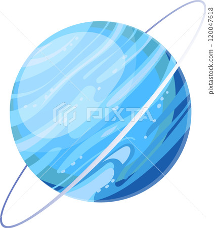 Neptune, eighth planet from the sun and farthest known solar planet, is spinning in space, showing its gaseous surface and rings 120047618