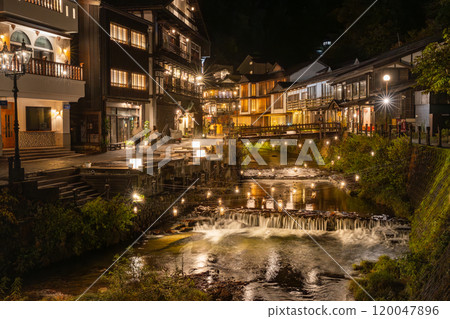Night view of Yamagata Ginzan Onsen 120047896