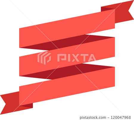 Red waving ribbon with three sections creating a sense of movement and dynamism, ideal for highlighting important information or adding a decorative touch 120047968