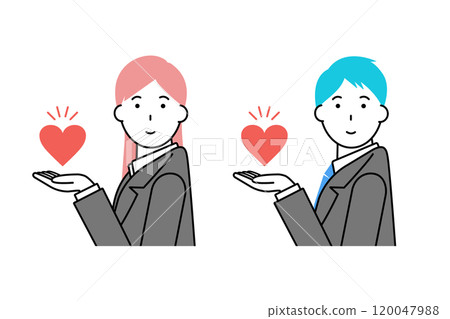 商人和女商人舉起一顆心的插圖素材 商人和女商人舉起一顆心的插圖素材 120047988
