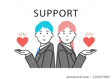 Illustration material of a businessman and a businesswoman holding a heart 120047989