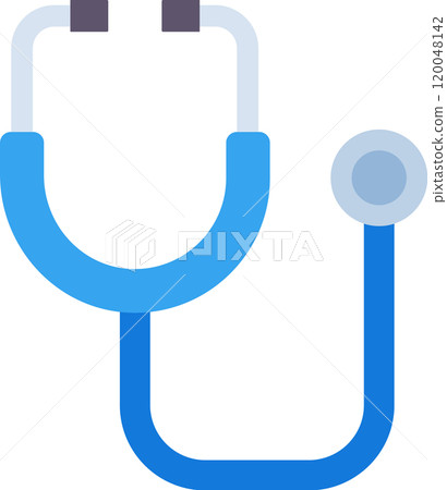 Blue stethoscope, a vital tool for medical professionals, is depicted, representing healthcare, diagnostics, and the practice of auscultation 120048142
