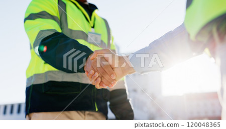 Business people, civil engineer or handshake with colleague for building, teamwork or partnership in city. Closeup, contractor or architect shaking hands for b2b, architecture or deal on construction Business people, civil engineer or handshake with colleague for building, teamwork or partnership in city. Closeup, contractor or architect shaking hands for b2b, architecture or deal on construction 120048365