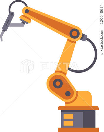 Robotic arm picking and placing items in a factory symbolizes innovation in automated production 120048654