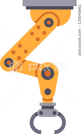 Industrial robotic arm lifting using claw gripper in a modern factory setting, representing automation and advanced technology 120048662