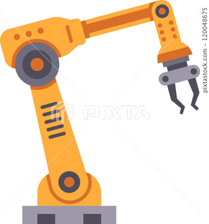 Modern robotic arm is picking up an object with its mechanical claw, showcasing automation and efficiency in industrial manufacturing 120048675