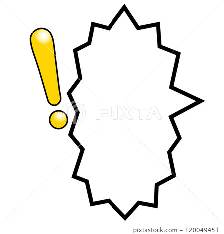 A vertical zigzag-shaped speech bubble on the right with a shiny yellow exclamation mark A vertical zigzag-shaped speech bubble on the right with a shiny yellow exclamation mark 120049451