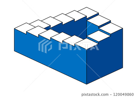 Penrose stairs, Penrose steps, or also impossible staircase, an impossible object and optical illusion. Two dimensional depiction of a staircase, forming a continuous loop. Isolated illustration. 120049860