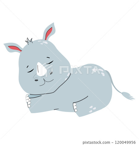 Cute baby rhino sleeping cartoon vector Illustration. Cute baby rhino sleeping cartoon vector Illustration. 120049956