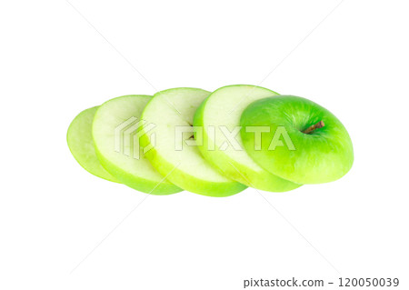 apple green slice isolated on white background 120050039