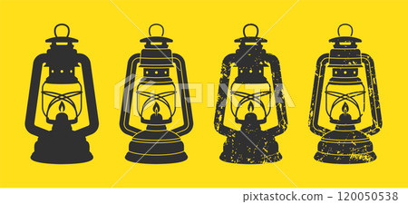 Vintage camping lantern silhouette icon symbol shape. Retro gas lamp logo sign grunge set. Storm lantern. Vector illustration. Isolated on white background. Vintage camping lantern silhouette icon symbol shape. Retro gas lamp logo sign grunge set. Storm lantern. Vector illustration. Isolated on white background. 120050538