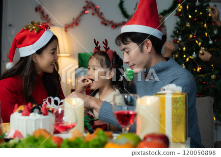 Family Holiday Dinner Celebration, spending happy time together on holidays. 120050898