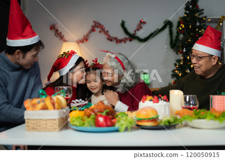 Family Holiday Dinner Celebration, spending happy time together on holidays. 120050915