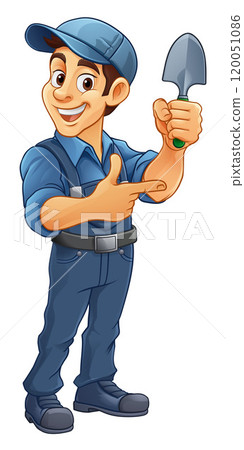 Gardener Garden Trowel Cartoon Handyman Man Mascot 120051086