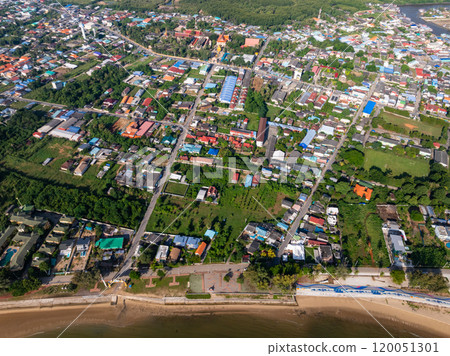 High angle view building, Aerial view of residential houses neighborhood and apartment building near the sea 120051301