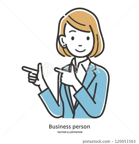 Illustration material of a businesswoman pointing with her finger 120051563