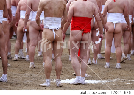Men wearing loincloths, festival scene Men wearing loincloths, festival scene 120051626