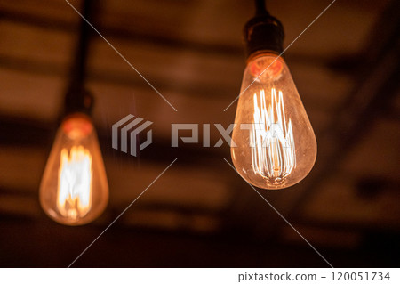 Two Hanging Edison light bulbs, also known as filament light bulb 120051734