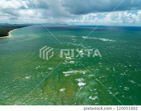 Beautiful sea surface in summer season seascape background ,Nature sea beach background,High angle view waves seascape nature view 120051802