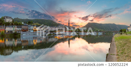 Sunset Over Cochem Riverfront and Saint Martin Church, Germany 120052224