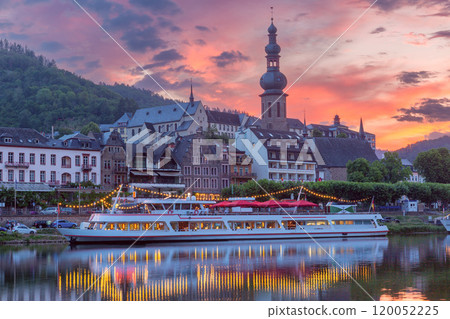 Sunset Over Cochem Riverfront and Saint Martin Church, Germany 120052225